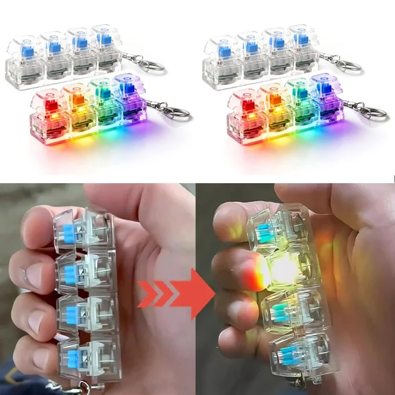 Transparent RGB Clicker Keychain Fidget Pad 4-Button Tactile Feedback Stress Relief Mini Light-Up Gadget Desk Accessory Gift
