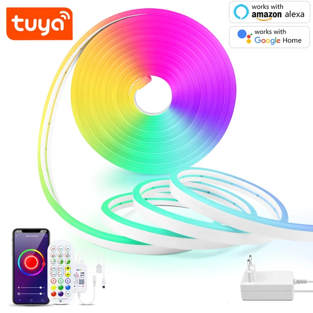 Wtyczka EU DC12V-24V RGB Neonowa taśma LED 1/2/3/4/5/10/15M WiFi Neonowa taśma RGB współpracuje z Tuya/Smart Life do domowego neonowego oświetlenia dekoracyjnego