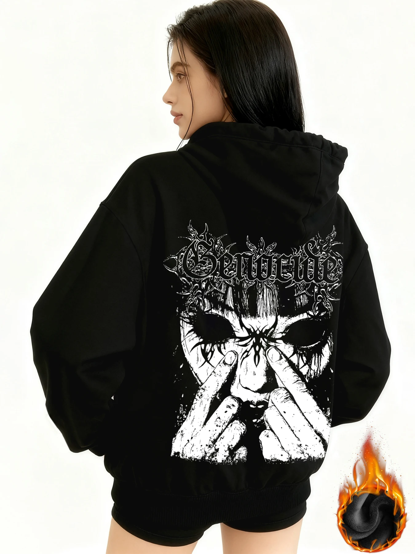 

Зимняя куртка Y2k с готическим принтом, толстая тяжелая бархатная черная куртка на молнии с капюшоном, тонкая темпераментная женская куртка в повседневном стиле для ленивых поездок на работу