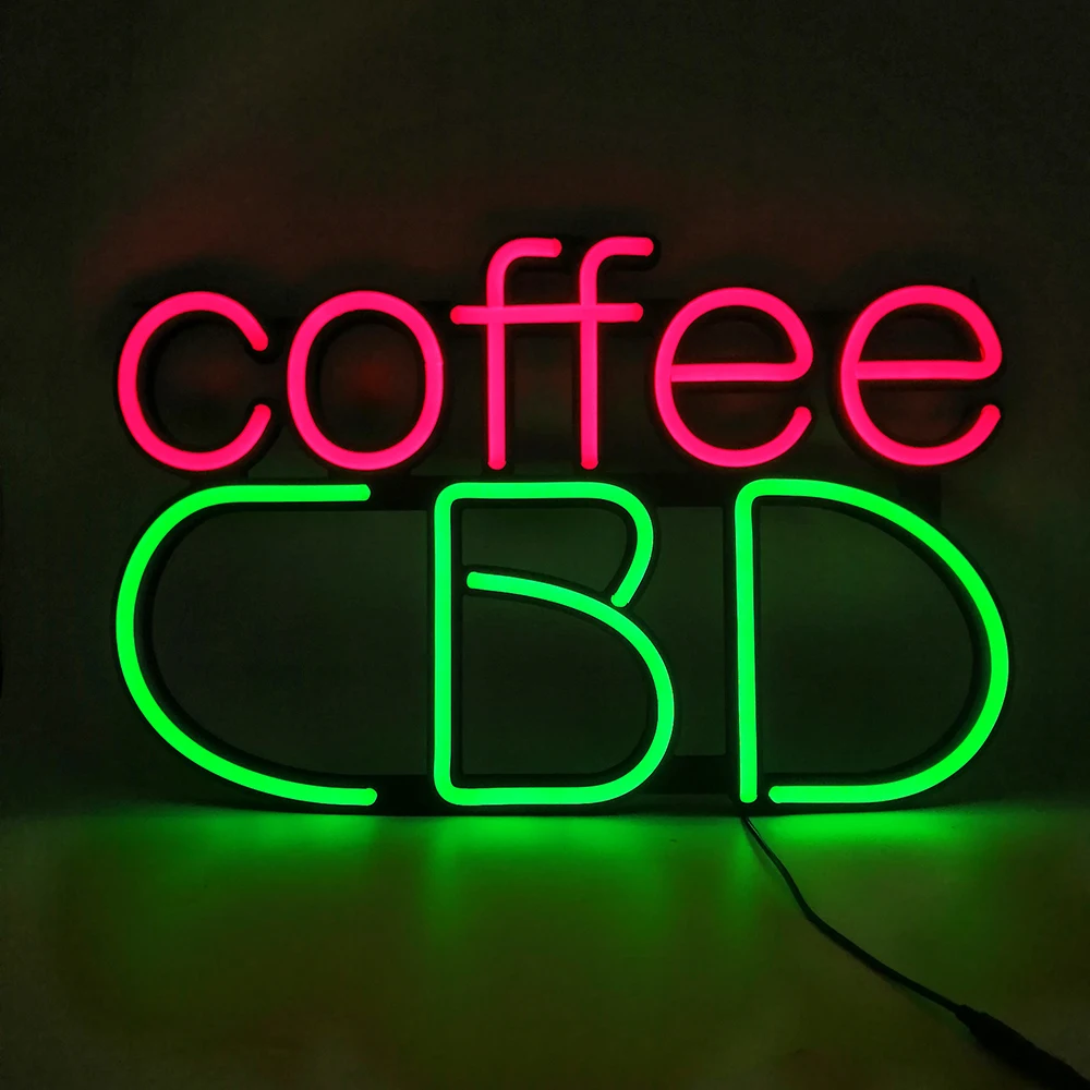 Deco 16 x 11 inches Green CBD LED Neon Open Sign We Sell CBD Ultra Bright LED Neon Bar Coffee Store Shop Windows Sign (small）