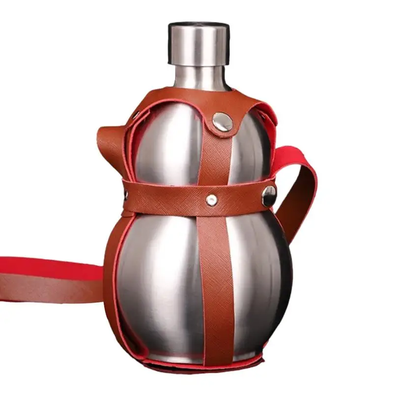 Stainless Steel Gourd Water Bottle 1500ml Water Bottle With Carrying Strap Portable Drinking Gourd For Juice Milk Gourd Water