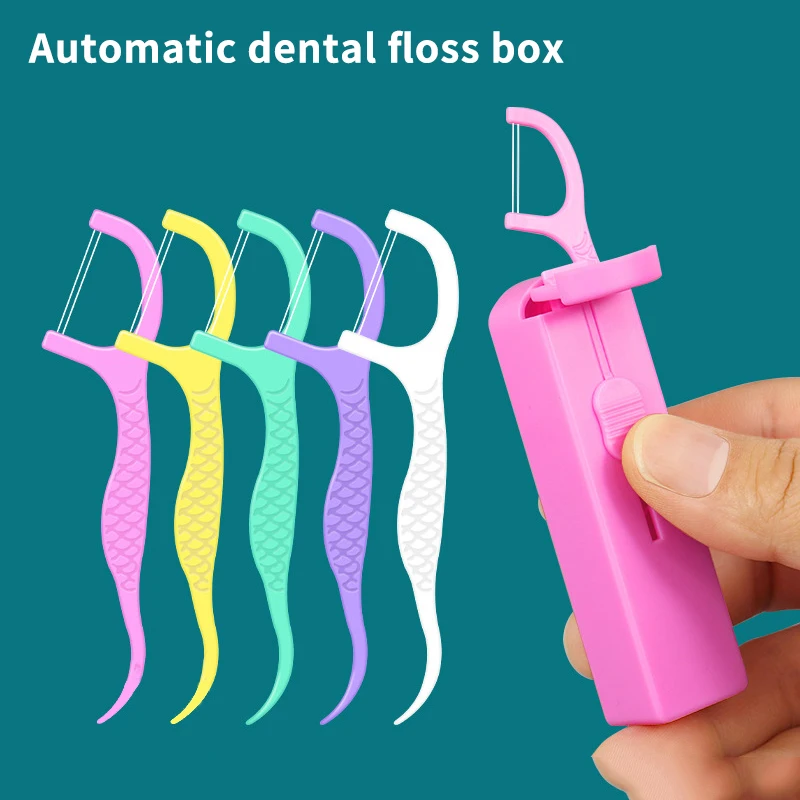 Protable Floss Picks Dispenser Box Automatic Dental Floss Storage Fruit Flavored Toothpicks Double-line Teeth Cleaning Tool
