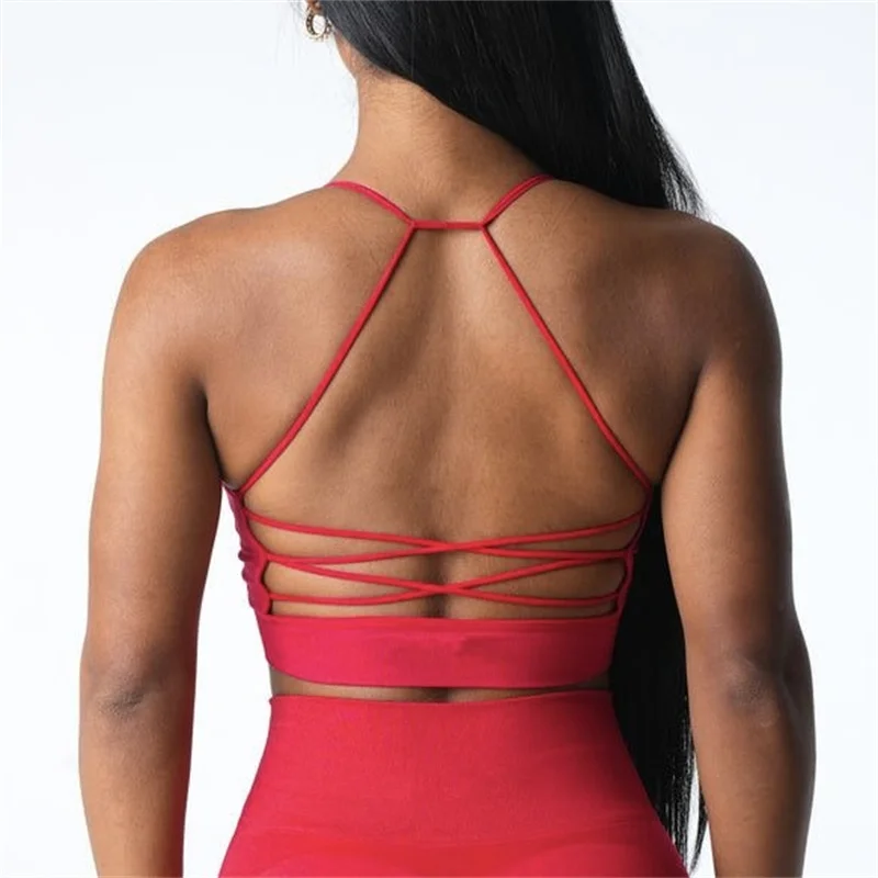 Women Cross Strap Sports Bra Push Up Yoga Gym Crop Top Beauty Back Fitness Top Seamless Breathable High Support Brassiere