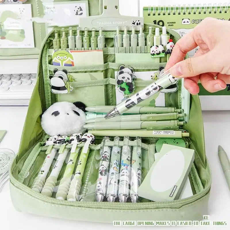 set-di-materiale-scolastico-panda-set-di-cancelleria-per-l'apprendimento-estetico-carino-strumenti-di-scrittura-accessori-con-adesivi-astuccio-portachiavi