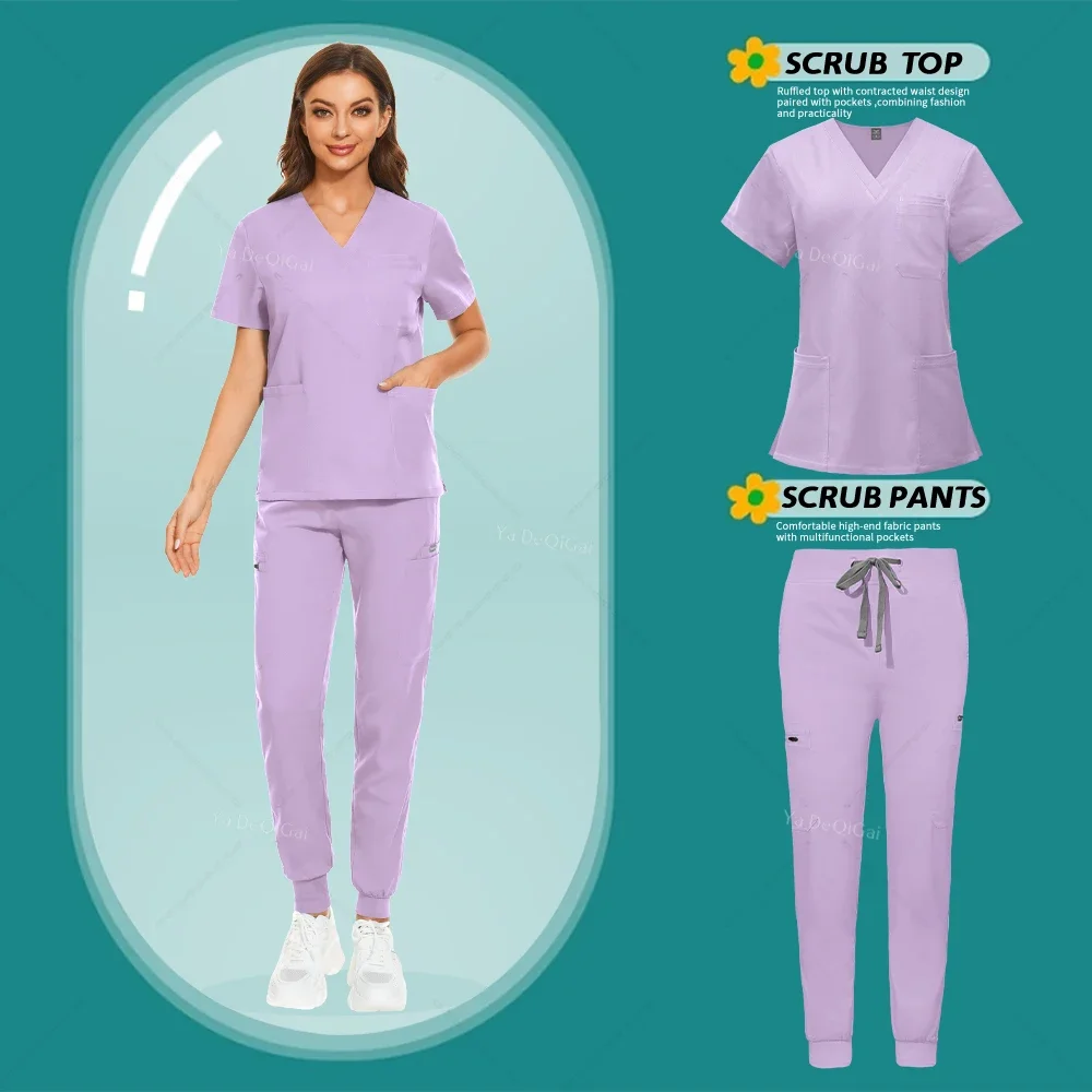 Unisex uniforme de enfermeira amarelo brilhante, Top e calça, Bolsos, Scrubs Conjuntos, Hospital, Doutor, Odontologia, Cirurgia, Vestuário de trabalho, Médico