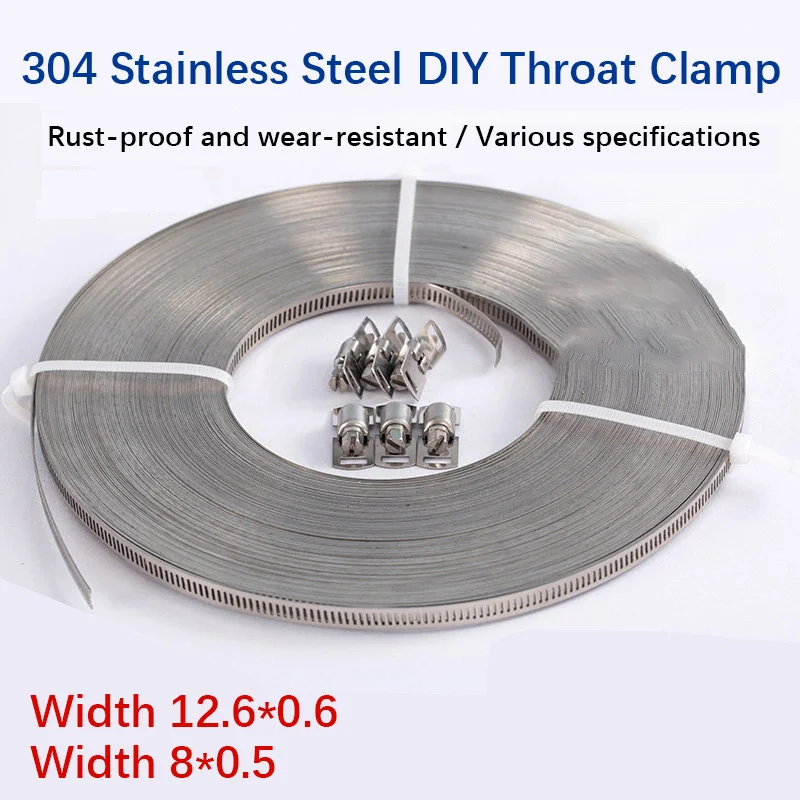 10m 304 Stainless Steel DIY American Style Hose Clamps Large Size Pipe Clamps Perforated Steel Straps Pipe Clamps Banding Straps