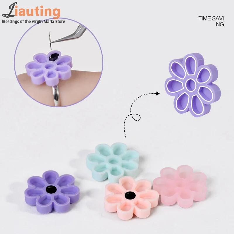 100Pcs Flower Beauty Eyelash Extension Glue Cups Purple Pink Delay Cup Grafting Eyelash Makeup Tool Tattoo Adhesive Pigment Cups