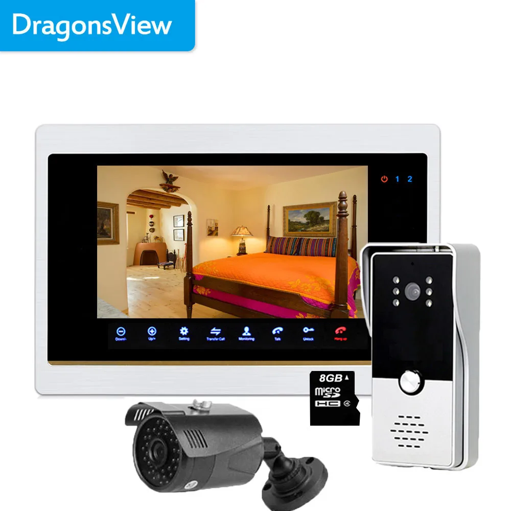 Dragonsview Record Video Door Phone System 7 Inch Indoor Monitor Home Intercom Doorbell CCTV Security Camera SD Card Door Access