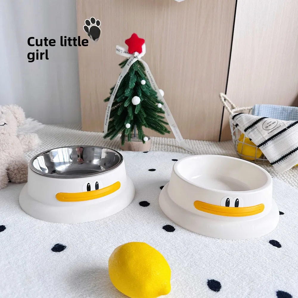 Cuenco de alimentación lenta de acero inoxidable con dibujos animados Du aped, bandeja de comida para mascotas blanca bonita, cuenco Universal o para perros, suministros para mascotas