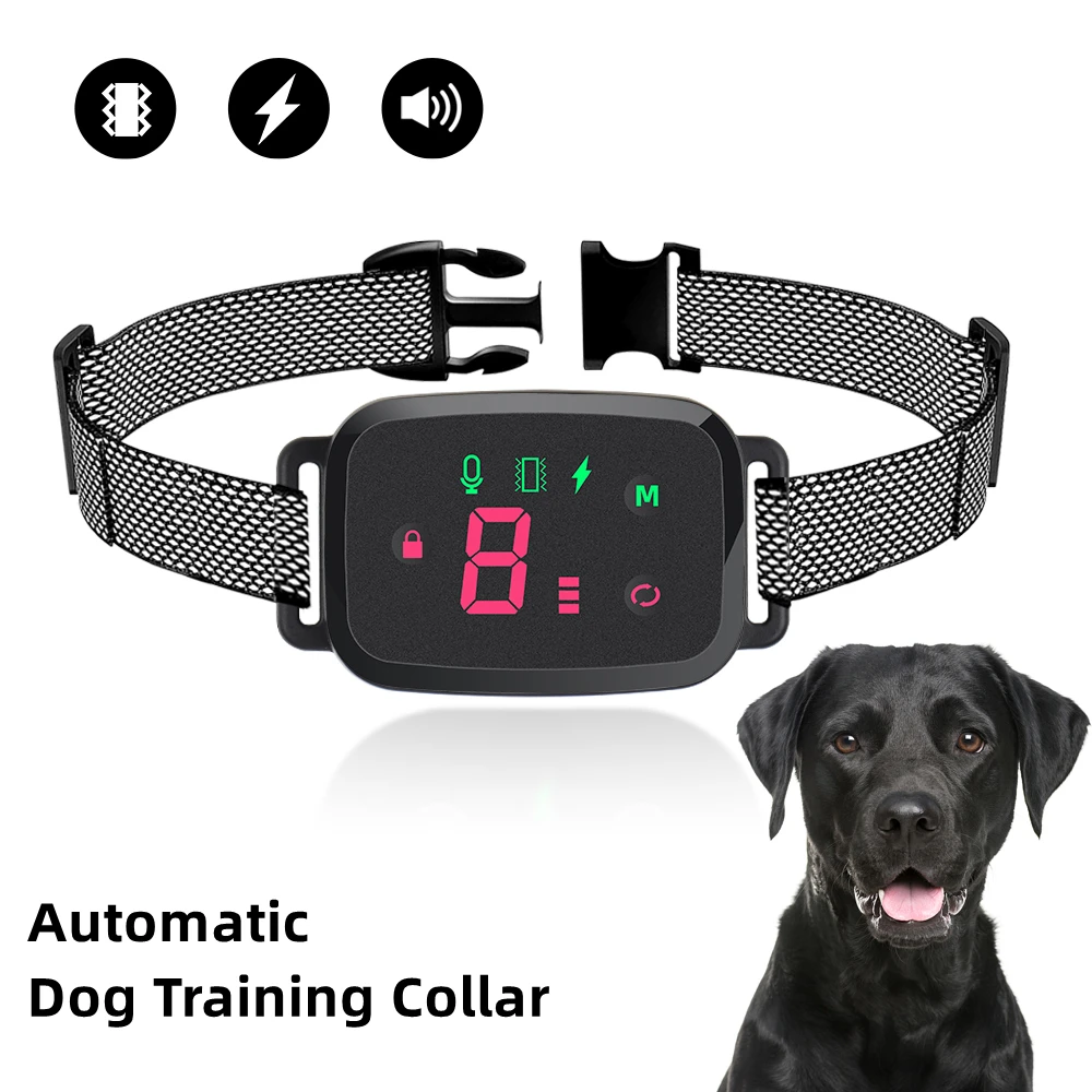 IP67Waterproof Dog Collar Smart Automatic Anti Barking Training HD Digital Display Rechargeable Stop Vibrator