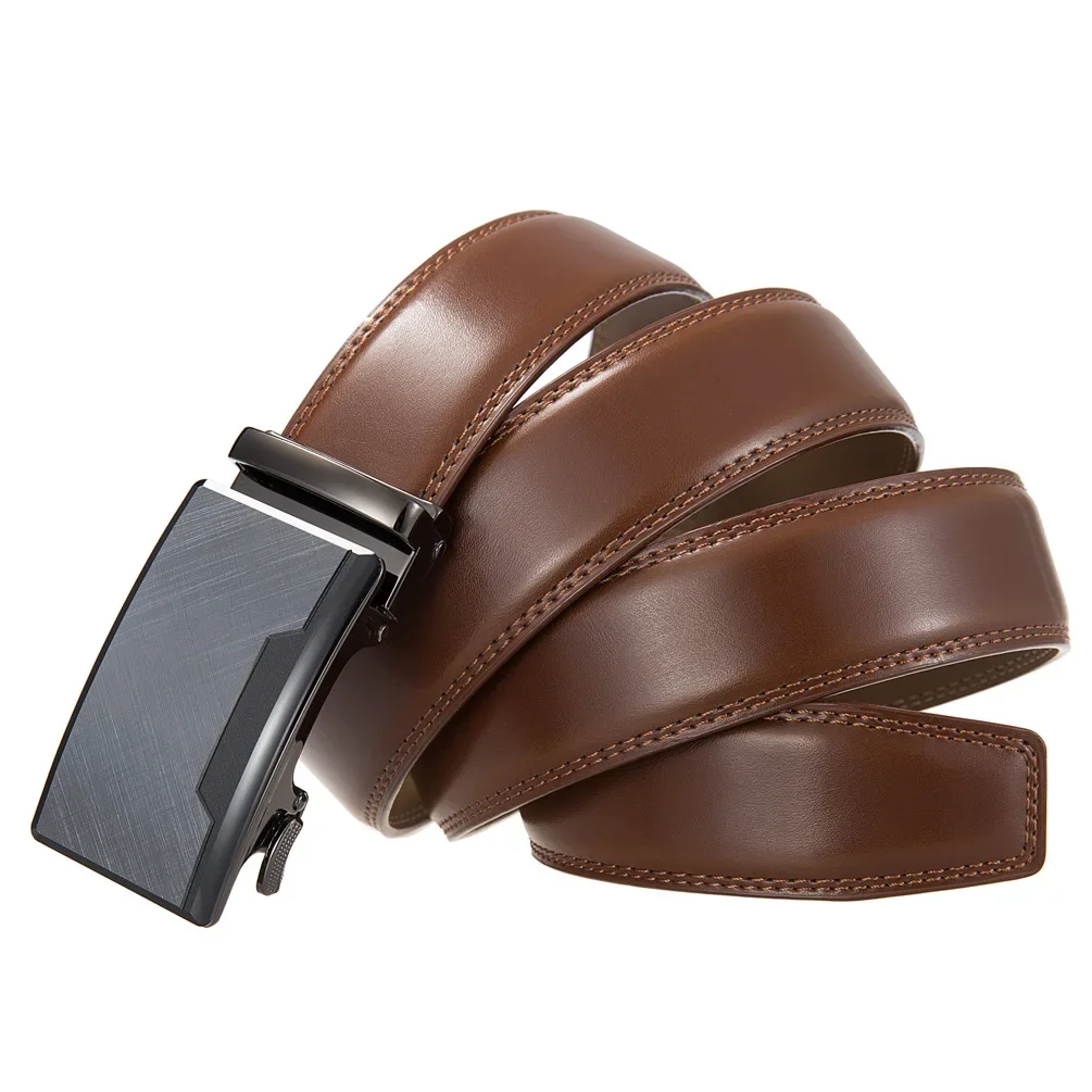 Plyesxale Men Adjustable Luxury Famous Designer Casual Leather Belt Automatic Buckle Waistband Ratchet Cowskin Belts Male B1246