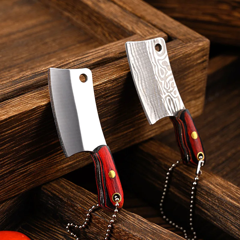 1Pcs EDC Portable Keychain Pocket Knife Stainless Steel Camping Small Mini Peeler Fixed Blade Wood Handle Kitchen Multi Knives