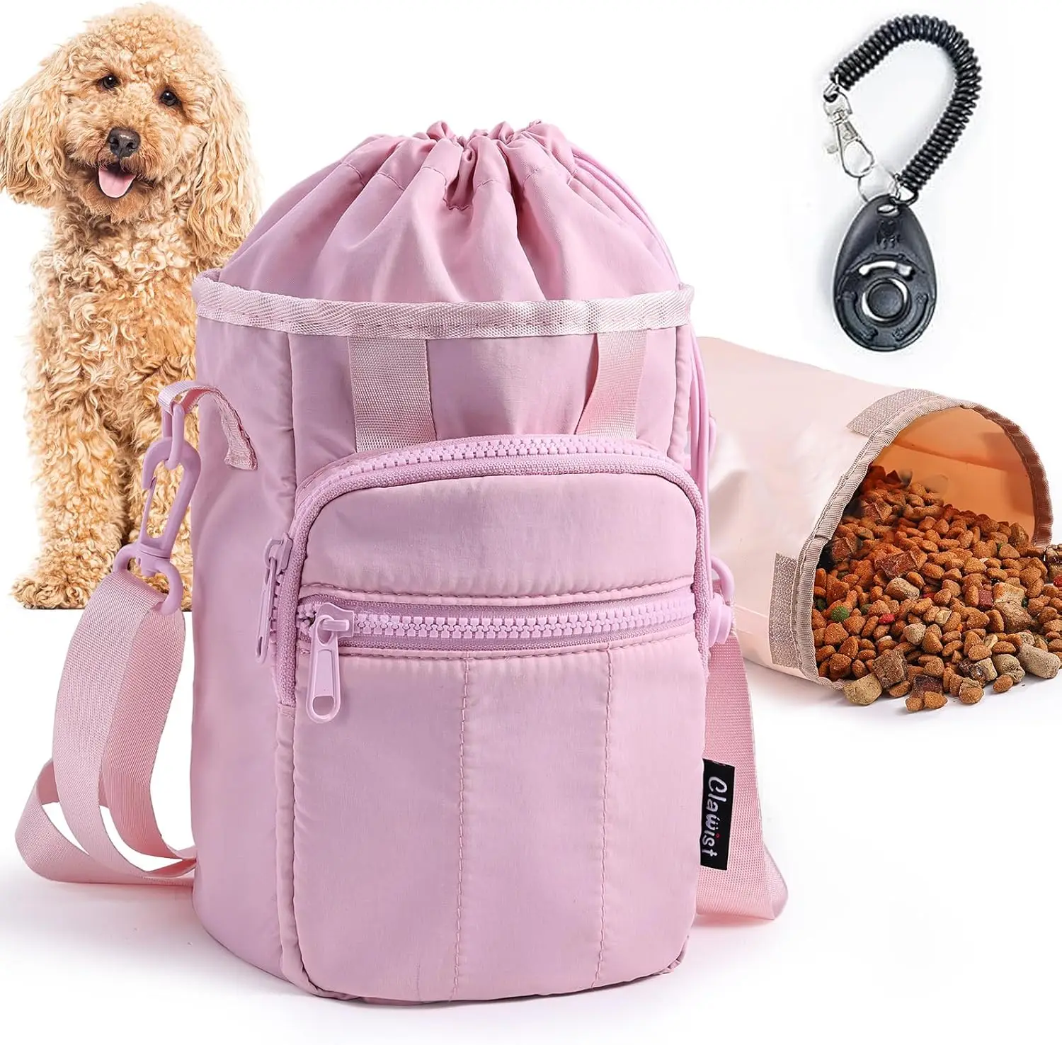 

Stylish Dog Training Treat Pouch with Waist & Shoulder Strap, Removable Waterproof Liner, Drawstring Holder & Front Pocket