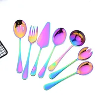 7Pcs Cutlery Set Stainless Steel Dinnerware Set Soup Spoon Colander Service Spoon Salad Fork Cake Spatula Kitchen Home Tableware