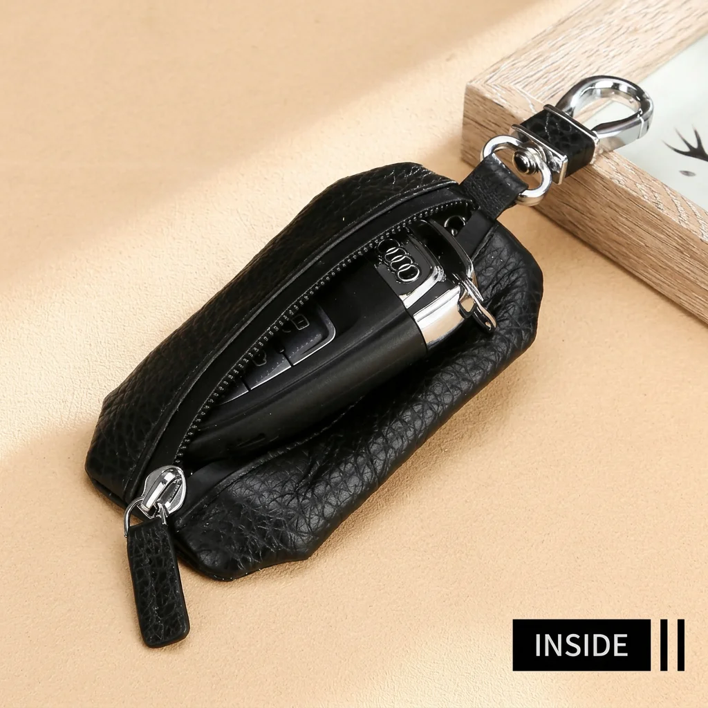 Zipper Closure Key Case Soft Leather Key Holder Soft Leather Key Case Compact For Personal Item Storage Outdoor Travel Urban