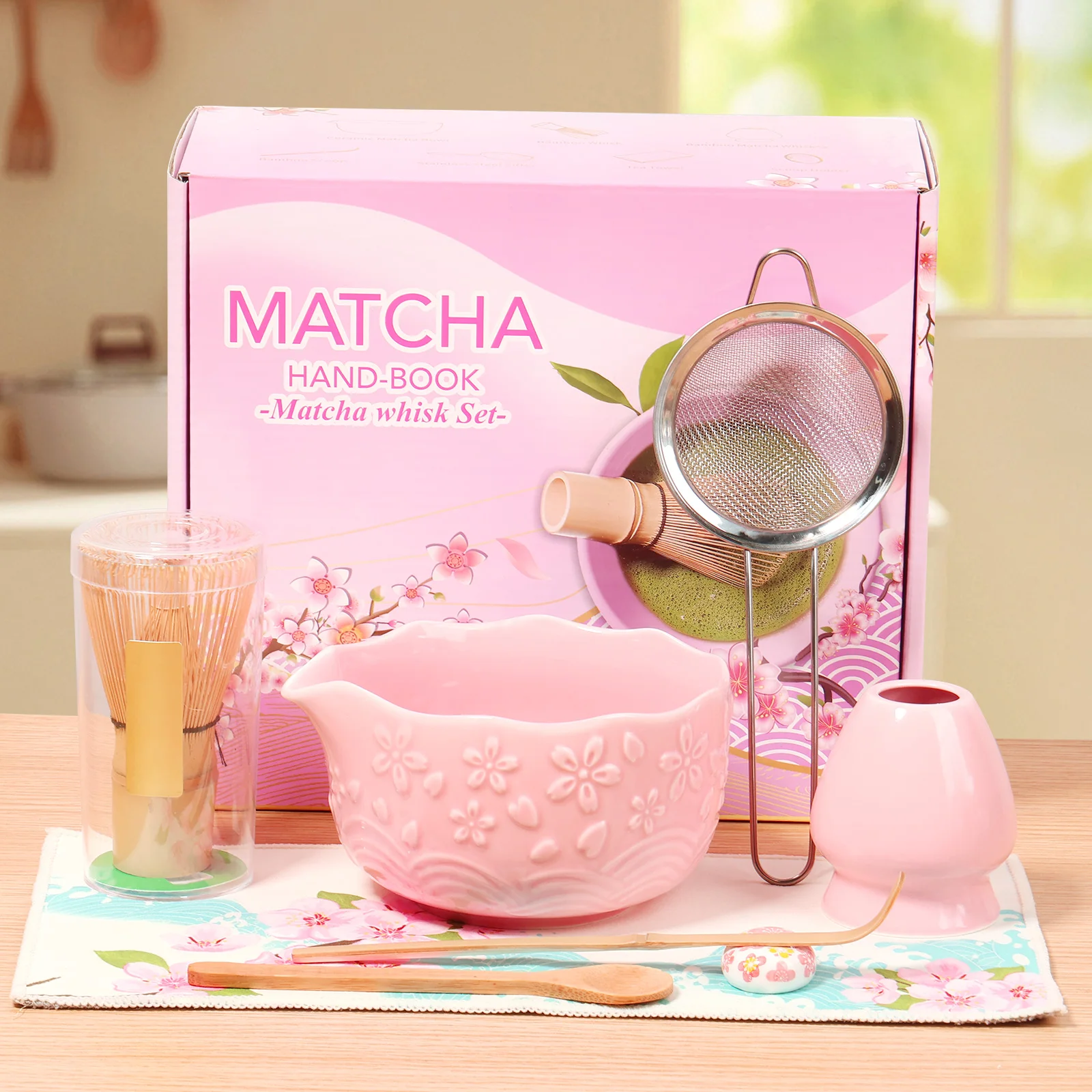 

8 шт. набор матча, японский чайный сервиз для приготовления матча с венчиком, керамическая чаша, совок, сито, ложка, держатель для чайного полотенца и подставка для совок