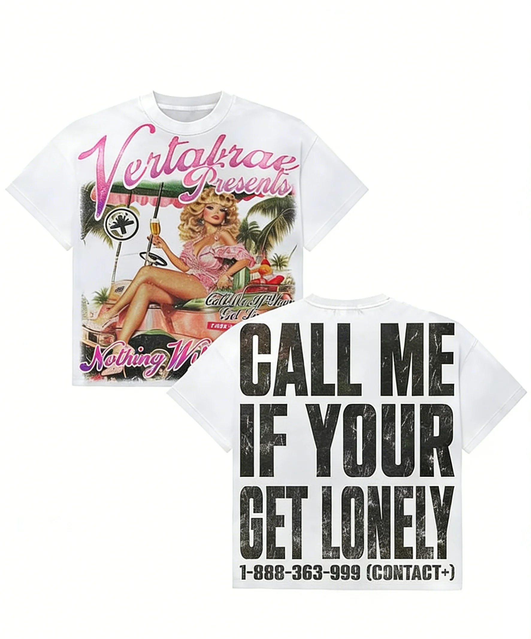 High Street Tops Y2K Double Sided Graphic Printed T-Shirt Vintage Call Me If You're Lonely Slogan Vertga Casual T Shirts Summer