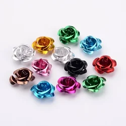 100 pc Aluminum Rose Flower Tiny Metal Beads Mixed Color 14x8~14mm Hole: 1mm
