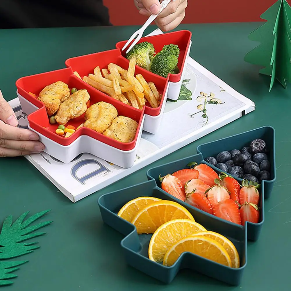 Holiday Entertaining Tray Camping Snack Organizer Christmas Tree Serving Tray Storage Box with 3 for Fruits for Christmas