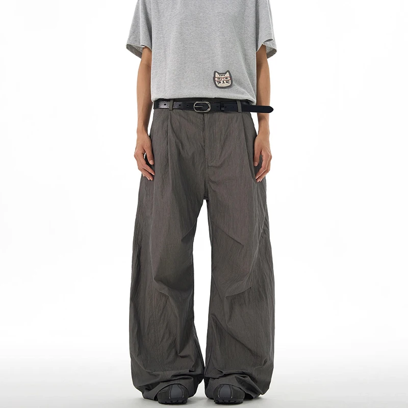 WTHT 빈티지 남성 솔리드 컬러 루즈핏 아메리칸 스타일 캐주얼 팬츠 패션 2025 여름 스트레이트 와이드 레그 트라우저 남성 2A1311