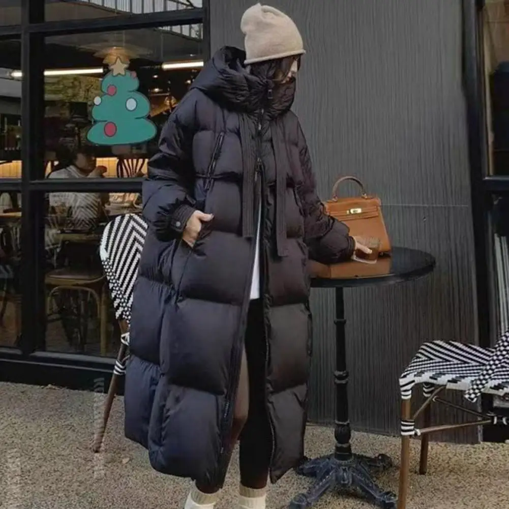 Women Quilted Jacket Long Puffer Jacket for Women Winter Warm Hooded Coat with Zip Thickened Long Sleeve Down Coat with Pockets.