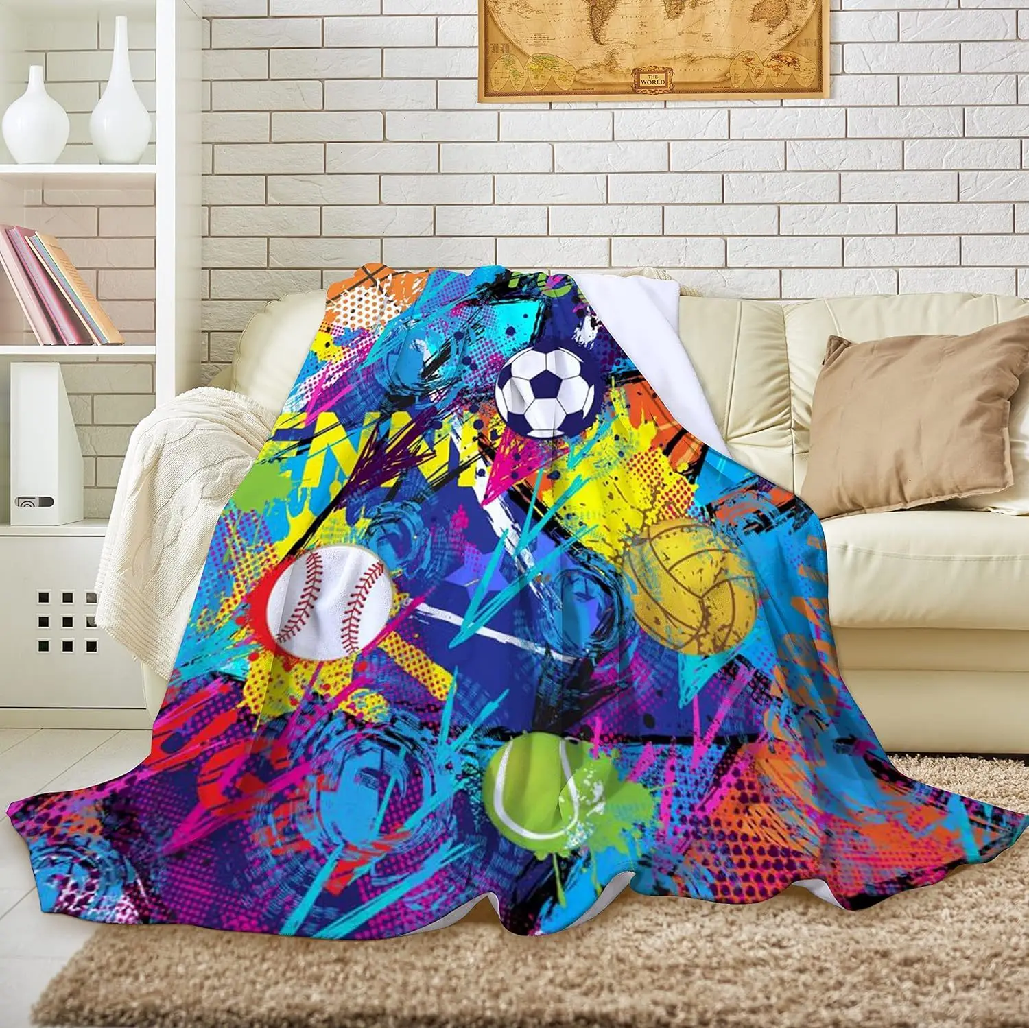 Soft baseball football flannel blanket, comfortable and warm blanket, sports enthusiast children's Christmas birthday gift