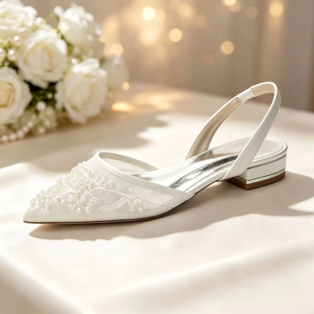 Sandales à lanières arrière brodées de perles pointues pour femme, chaussures de mariage et de fête de haute qualité, Zapatos Para Mujeres, chaussures de créateur