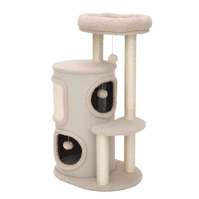 

Space-Saving Multi-Level Cat Tree Tower with Tree Hole Bed Sisal Scratching Barrel for Small Apartments Multi-Cat All Season