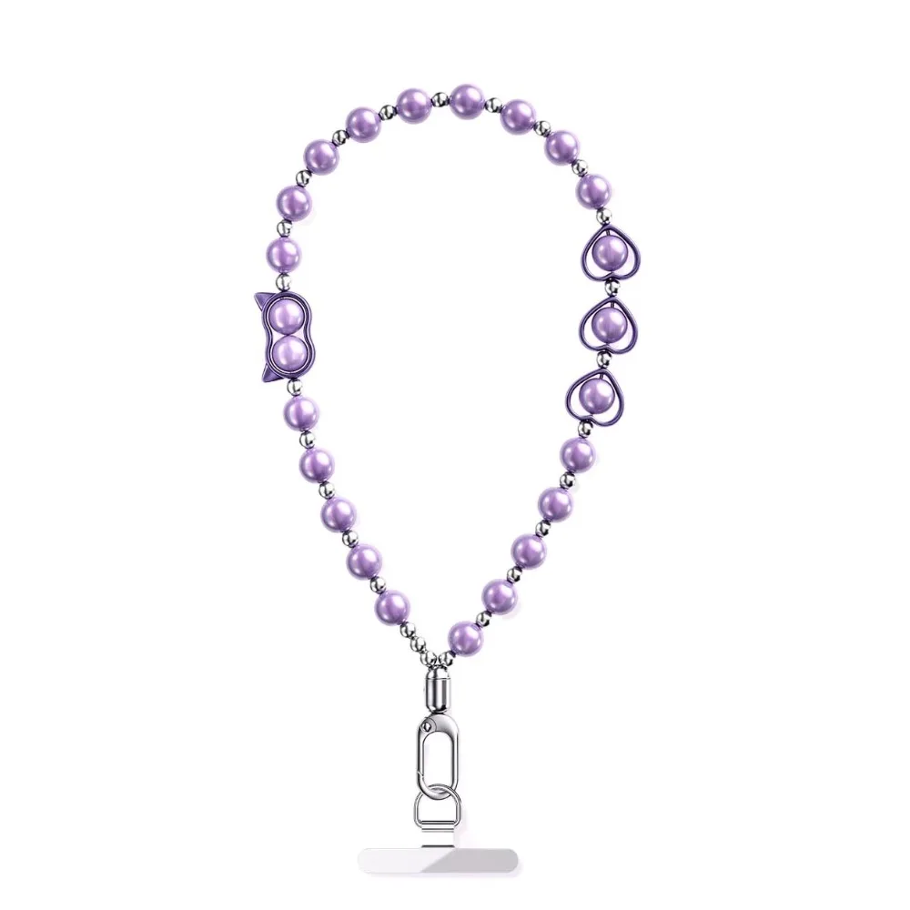 

Short Style Cat Head Beaded Phone Lanyard Heart Wrist Strap Mobile Phone Chain Anti Loss Handmade Cellphone Charm Girls Women