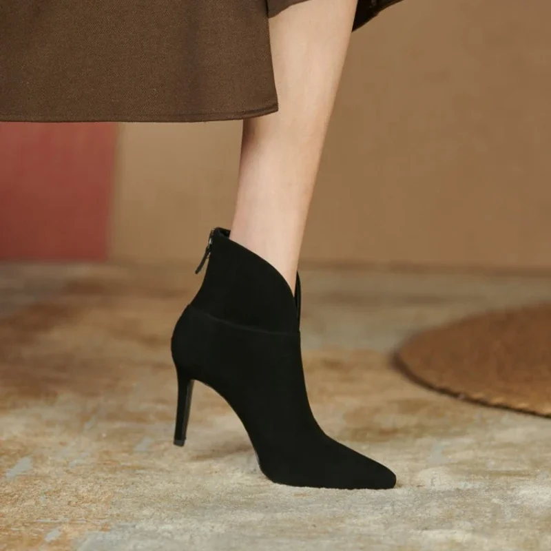 Fall Shoes Women Genuine Leather Pointed Toe Ankle Boots Super High Heel Women Shoes Elegant Thin Heels 2021 Fashion Women Shoes