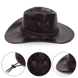 Cowboy Knight Hat Western Sun Hats Women Men Leather Caps Gentleman Jazz Vintage Cap Large Grassland Summer Autumn Visors