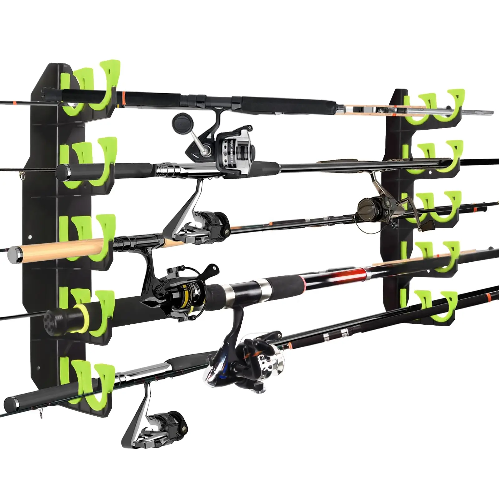 

Hikeen Fishing Rod Holders, Fishing Pole Holders for Garage, Wall or Ceiling Mounted Fishing Rod Rack Holds Up to 10 Rods 1 Pack