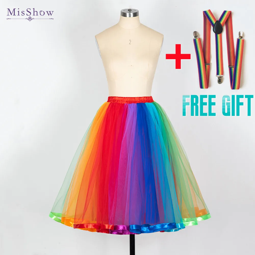 Misshow 5 camadas feminino arco-íris tutu saia curta macio tule pettiskirt meninas natal halloween trajes cosplay malha saias