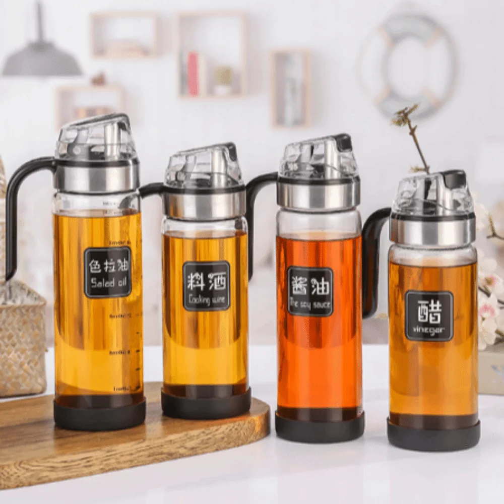 

450/550 мл бутылка для масла из боросиликатного стекла, стеклянный контейнер, автоматическая крышка, кухонный дозатор масла с ручкой, герметичный