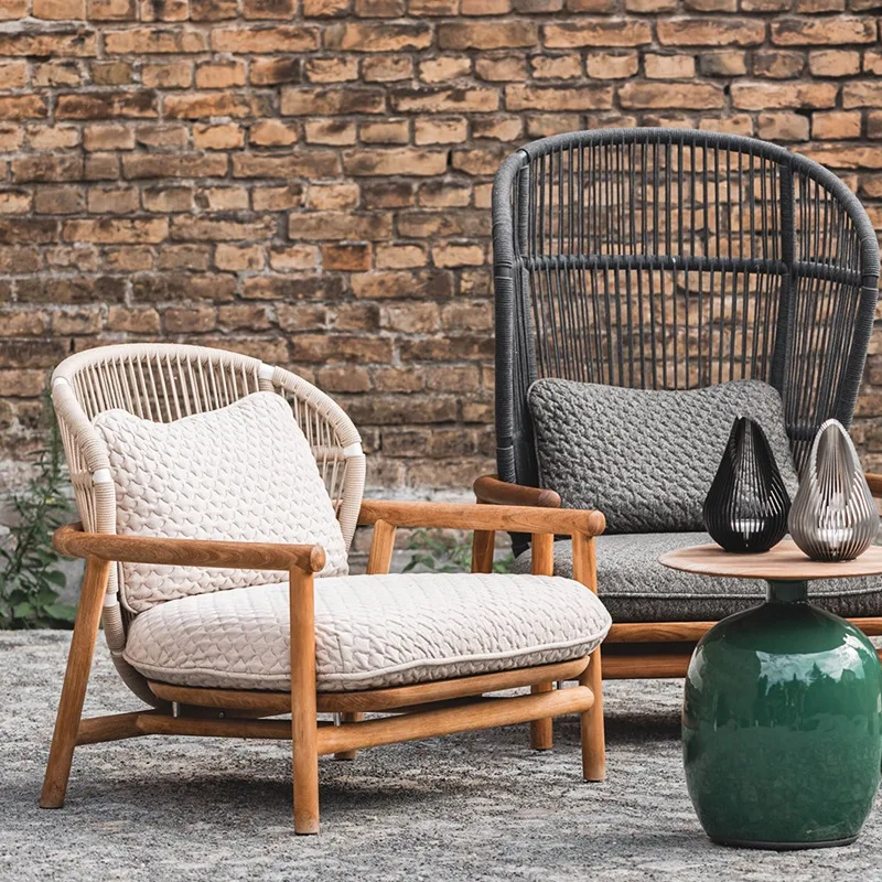 

Sofa courtyard combination balcony solid wood sofa backrest sun protection casual rattan high back sofa chair