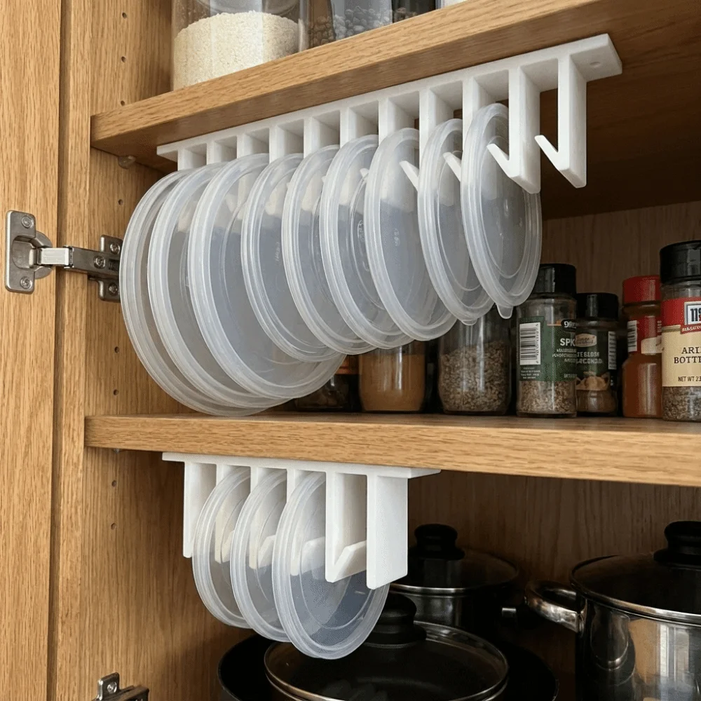 3D Printed Crisper Lid Storage Rack Wall Mounted Space Saving Multi-slot Lid Hanger Mold Resistant Plastic