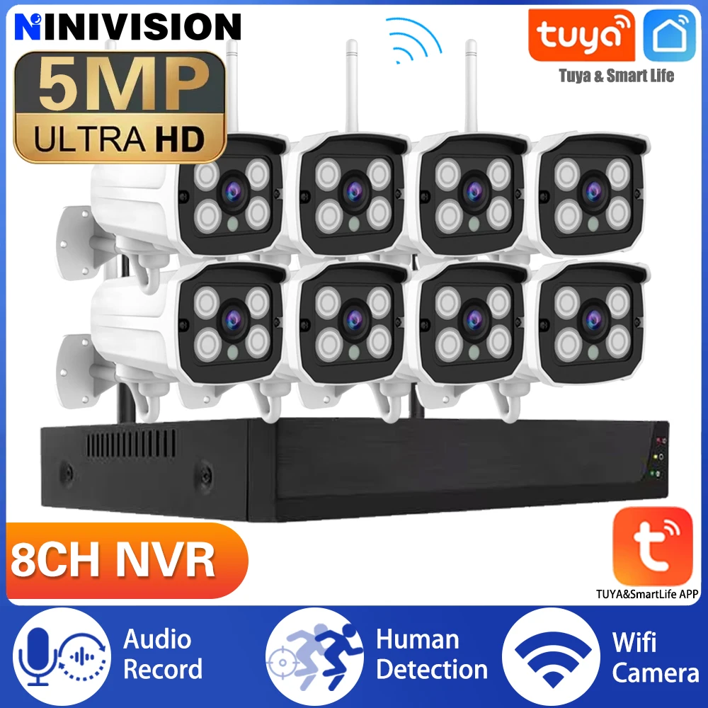 

Tuya Smart Life 8CH 4CH 3MP 5MP Video Surveillance Kit WIFI Monitor NVR Camera CCTV Security Metal Shell System IP66 Waterproof