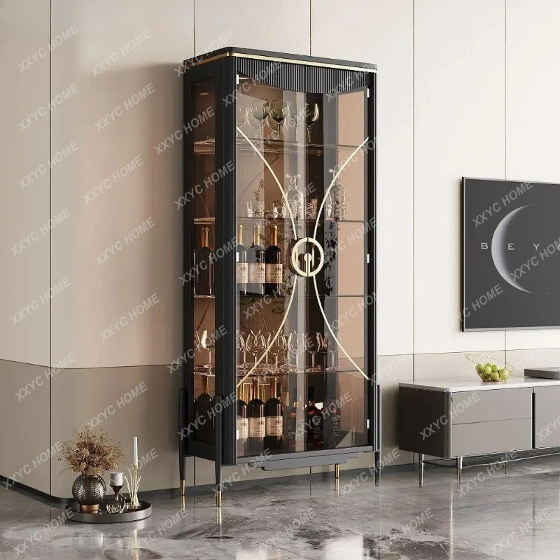 

Элитный стеклянный шкаф-витрина для дома, встроенный в стену, для гостиной, черный шкаф для хранения
