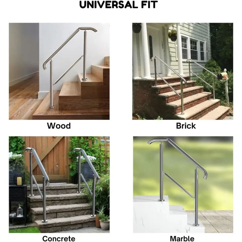 Pasamanos para escalones exteriores/interiores Acero inoxidable 304 destinado por 1-3 pasos los ángulos ajusta automáticamente a su altura del paso