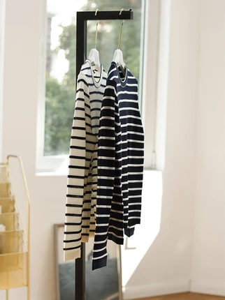 

Вязаный шерстяной свитер Yangzi с полосатым узором, тонкий базовый слой, 3D-эффект, длинный рукав, стандартная длина, женская весенняя мода