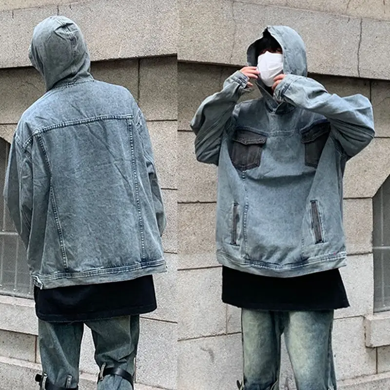 

Свободная джинсовая толстовка с капюшоном в стиле ретро, американская пара, джет, женская цветная блузка, повседневная верхняя одежда, весна-осень для подростков