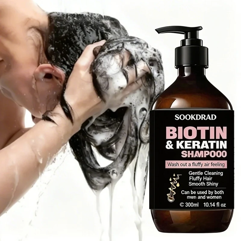 Biotin Keratin Hair Shampoo, Volumizing Hair Care, Nourish Scalp, Soft Silky Touch, Daily Use, For All Genders, 300ml