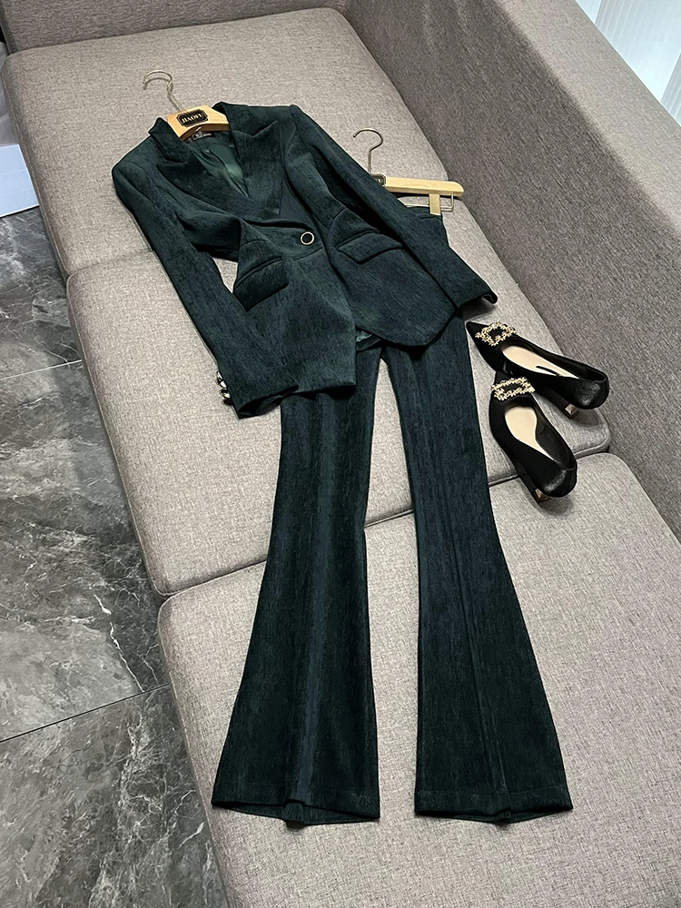 

Бархатный комплект костюма, осенне-зимний новый комплект высокого класса Ele Godd, высококачественный профессиональный комплект из двух предметов, модный женский комплект...