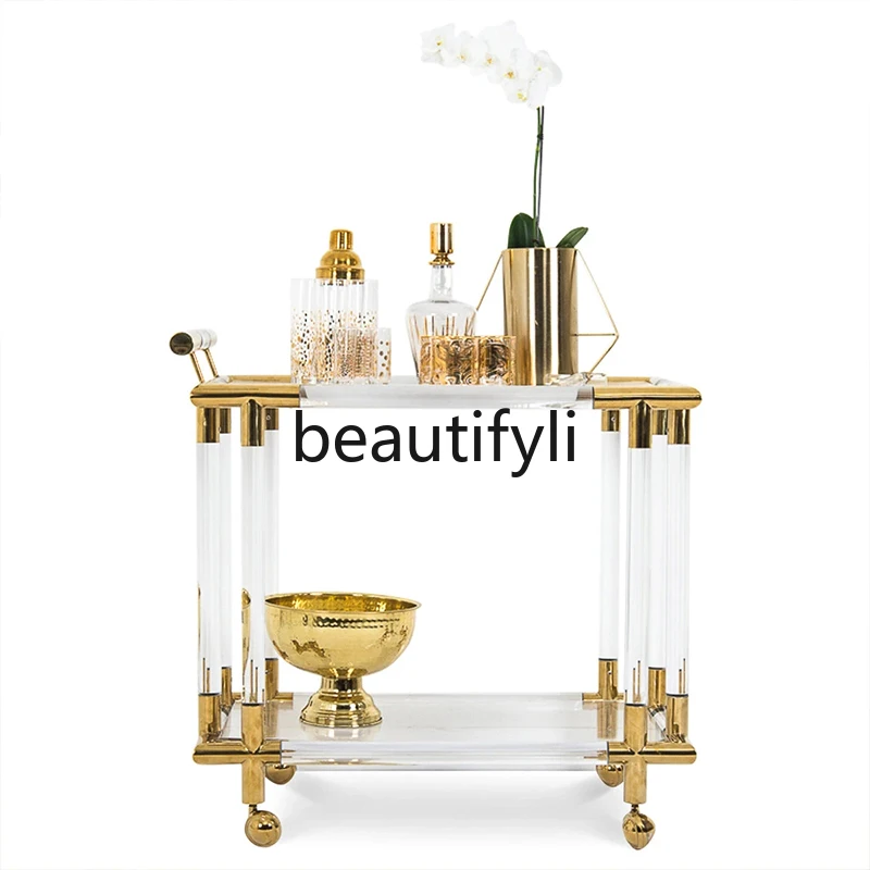 

Modern light luxury, high-end acrylic dining car double layer, transparent glass trolley with brake