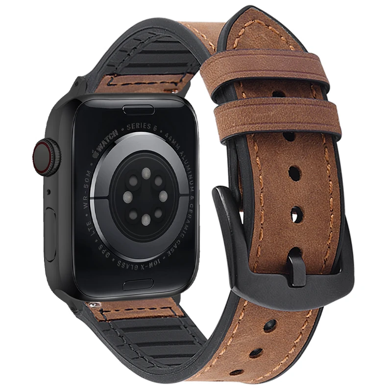 สายรัดข้อมือซิลิโคน + หนังสำหรับสายคาด Apple Watch 49มม. 44มม. 45มม. 42มม. 40มม. สำหรับ iWatch ultra Series 9 8 7 SE 6 5 4