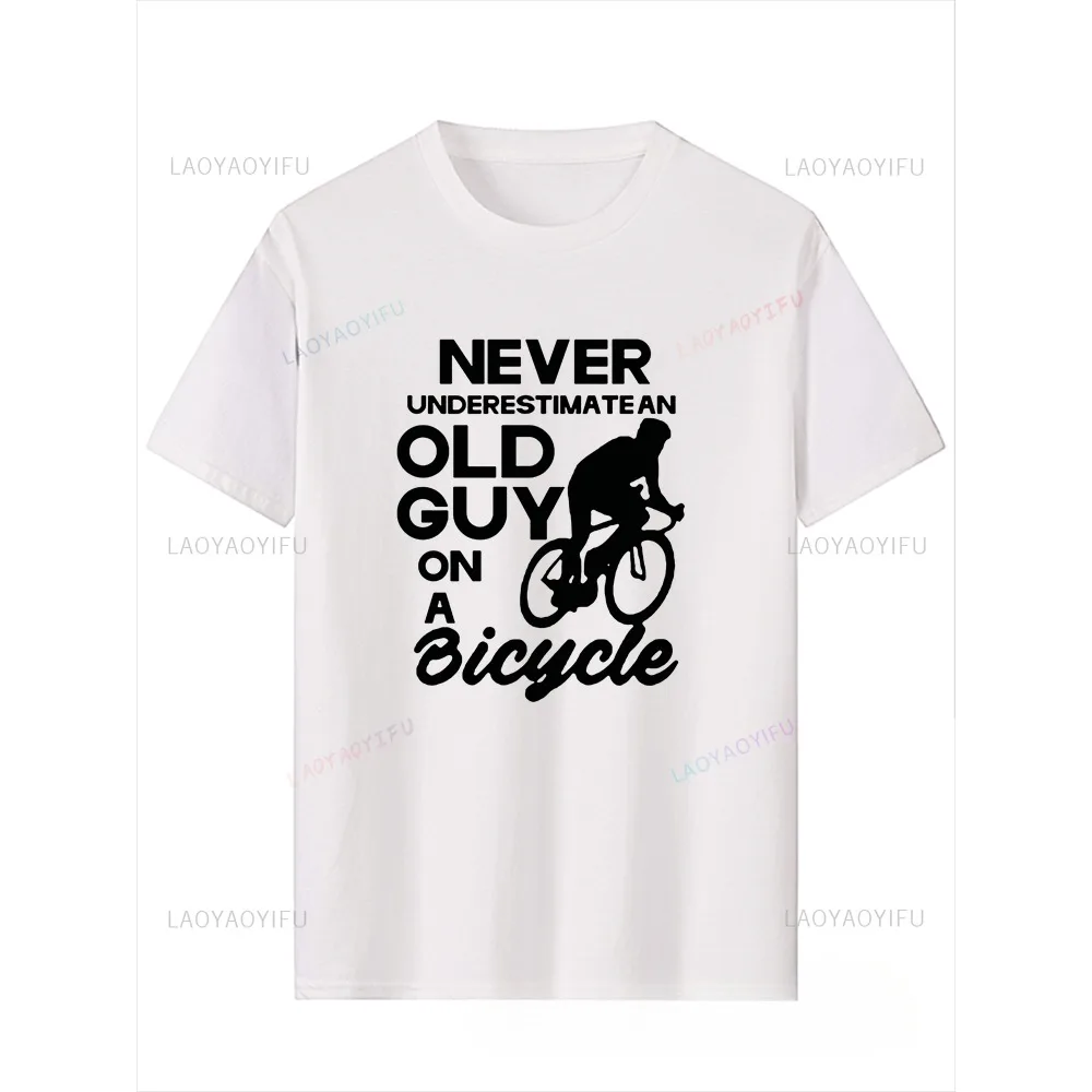 Cycling Bike Cyclist Mens Tshirt Never Underestimate Old Guy T Shirt Casual Fashion Loose Streetwear Man T-shirt Hip Hop Tees