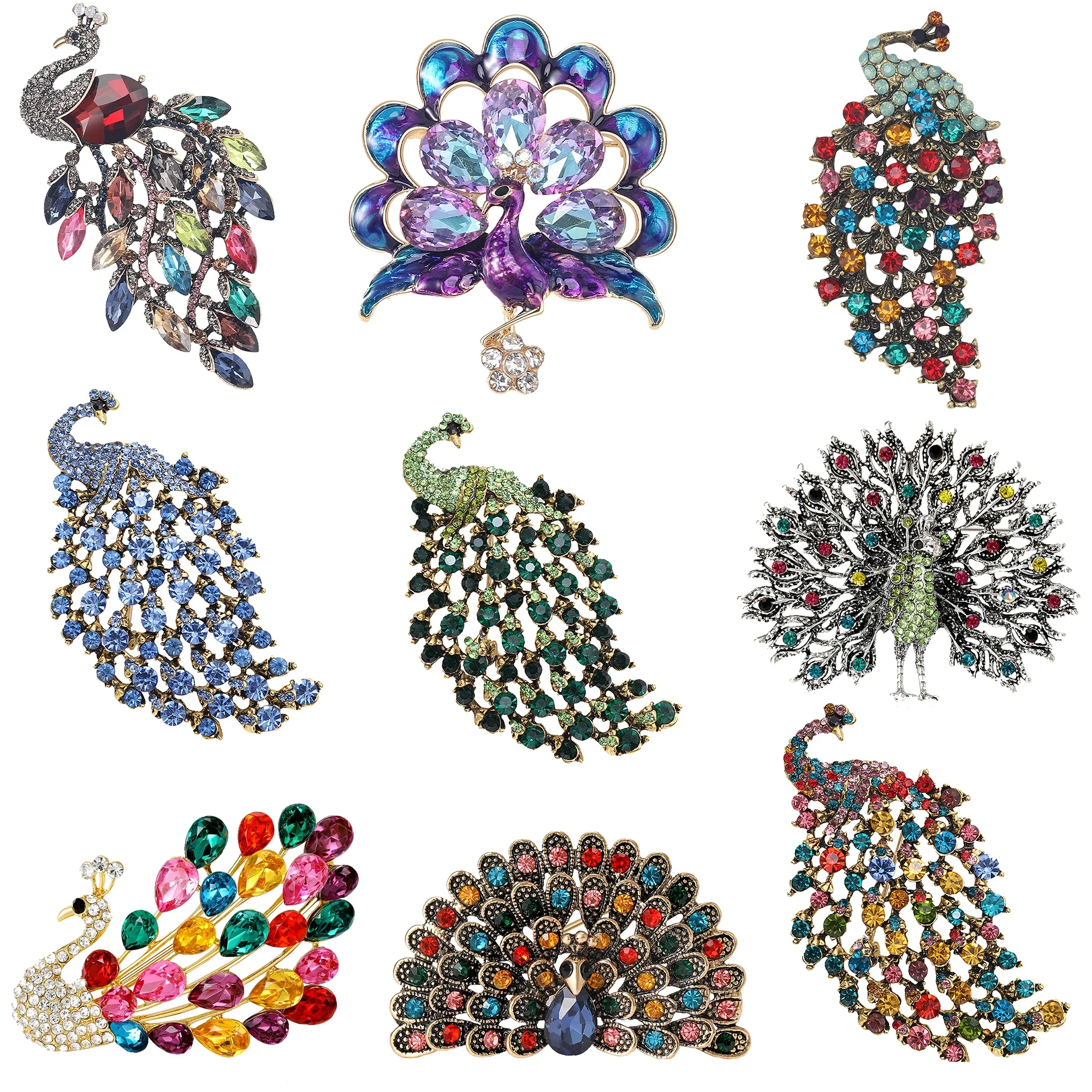 Beaut&Berry Sparkling Rhinestone Peacock Brooch for Women Bird Pin Animal Pin Casual Accessories Gift