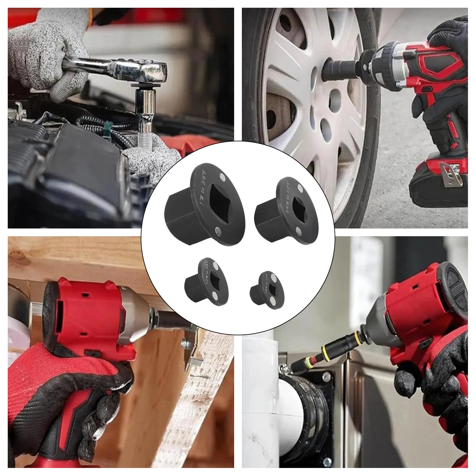 Low Profile For Impact Driver Socket Adapter Set 1 inch to 34 12 to 34 38 to 14 Magnetic Socket Retention for Secure Use