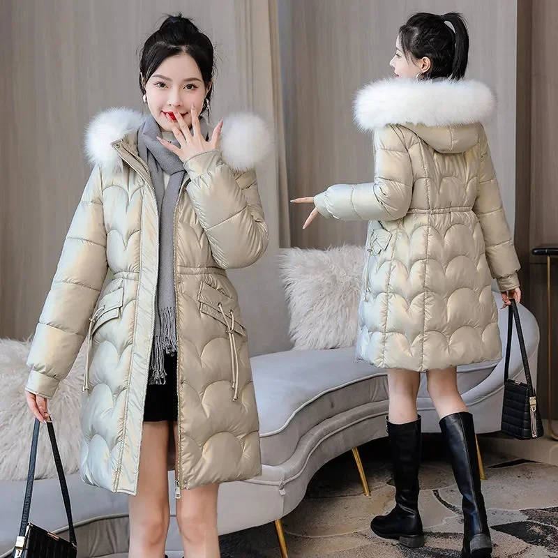 2023 neue Winter jacke Parkas Frauen Mantel Pelz kragen Kapuzen mantel weibliche Jacke dicke warme Baumwolle gepolsterte Puffer Parka Outwear