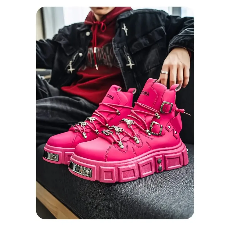 

Boots For Man Fashion Rivet Leather Design Luxury Shoes Gothic Black Street Hip Hop punk Rock ankle boots Men Motorcycle shoes